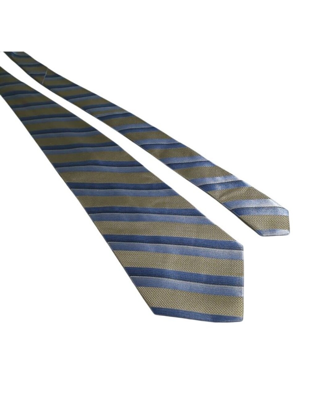 Campia Moda Mens Striped Necktie Woven Texture Navy Gold Pattern Elegant Formal